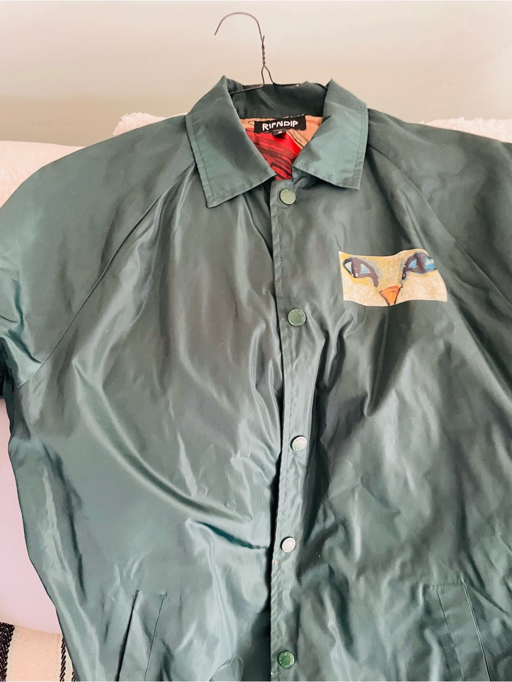 RIPNDIP Dark Green Coach Jacket with Cat Patch